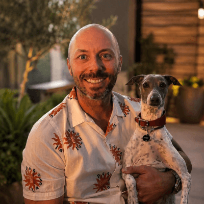 Leon Smith, MBACP (Accred) counsellor and CPCAB Level 6 supervisor, with his dog Rocco